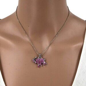 Adult Jewels Necklace Pink Crystal Encrusted Elephant Silver Tone